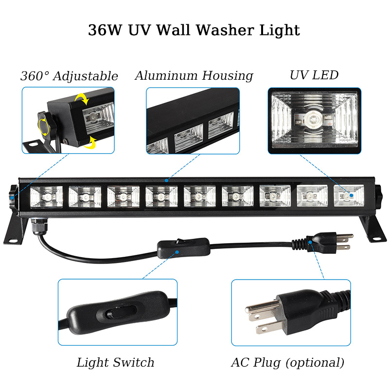 36W 385-400nm Black UV Linear Wall Washer Light 9LEDs AC85-265V Input 36W 385-400nm Black UV Linear Wall Washer Light 9LEDs AC85-265V Input